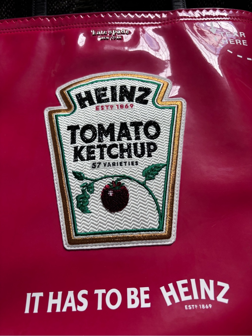 kate spade Red Patent Tote with Heinz Tomato Ketchup Patch - Picture 2 of 7